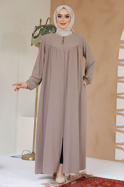 Neva Style Hijab cu fermoar bej închis Ferace - 45285KBEJ