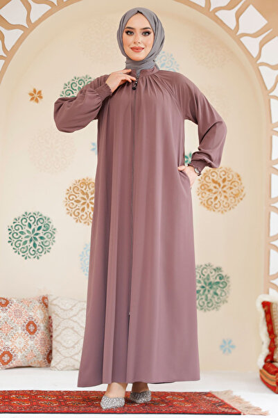 Neva Style Dusty Rose Hijab Ferace με φερμουάρ - 45293GK