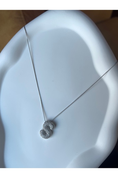 SMCHOME قلادة حجر الزركون فضية اللون حرف S