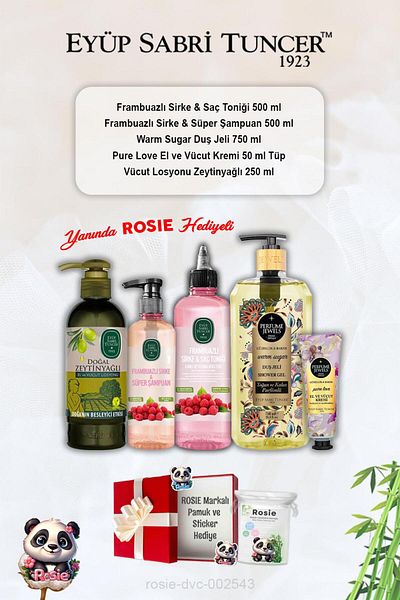Eyüp Sabri Tuncer Raspberry Tonic and Shampoo - Pure Love Cream, Warm Sugar Shower Gel, Olive Oil Lotion and Rosie