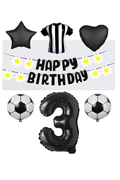 STAR PARTY العمر 3 - طقم بالونات مروحة باللونين الأبيض والأسود ومجموعة لافتة ...