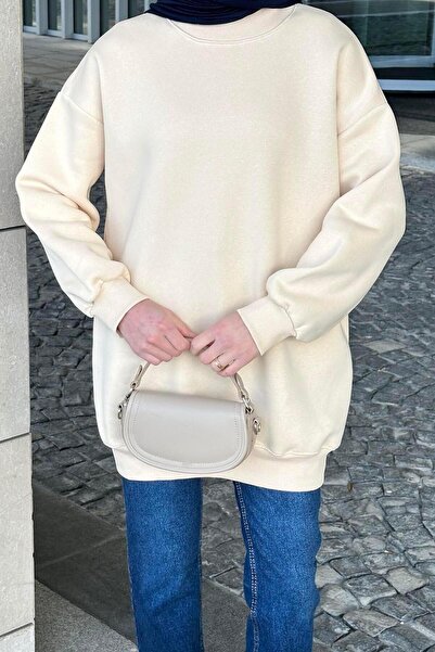 lamelif Κρεμ Χρώμα Basic Tunic - Τρεις Κλωστές, Μισό Ζιόν