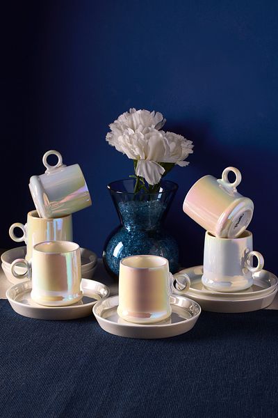 Perotti Pearl Porcelain Luster Coffee Cup Set for 6 People