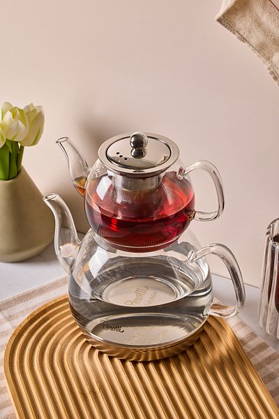 Perotti Carlo Induction Base Borosilicate Glass Teapot Set 500 ml Teapot 1500 ml Water Bowl