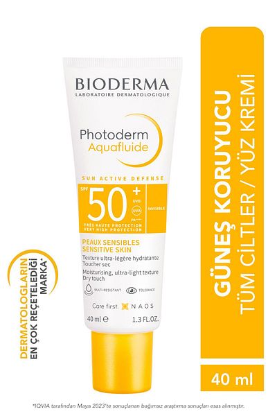 Bioderma Photoderm Aquafluid SPF50+ واقي شمسي عالي الحماية للوجه لجميع أنواع البشرة، 40 مل
