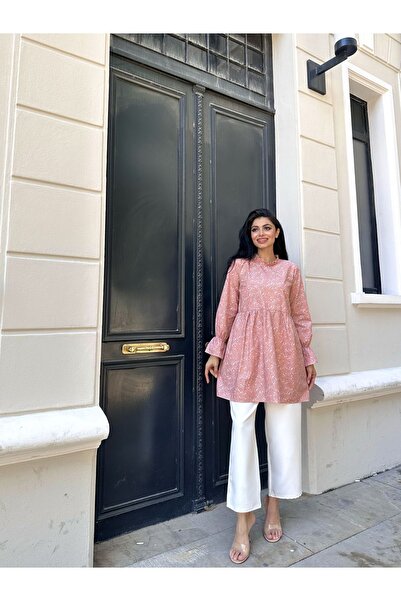 KÜÇÜĞÜM BUTİK Orange Crispy Poplin Tunic - Ruffle Collar