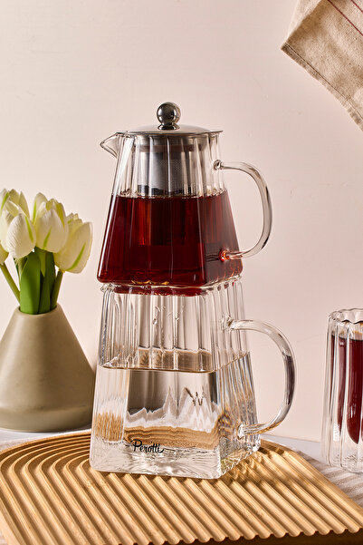 Perotti Pauline Borosilikat Cam Çaydanlık Takımı 550 ml Demlik 1000 ml Suluk