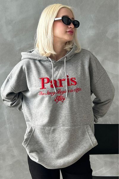 Seeh Gray Oversize Hooded Women's Sweatshirt Sh190