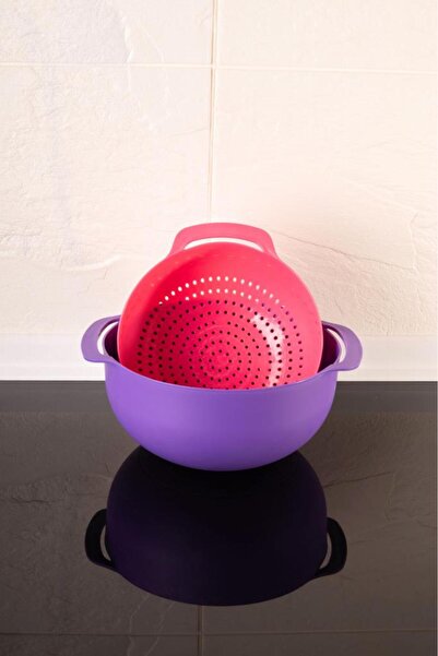 Flora Makarna, Sebze, Meyve Yıkama Süzgeci Badyalı - 5 Litre Karıştırma Kabı Çok Amaçlı İkili Set 26 cm