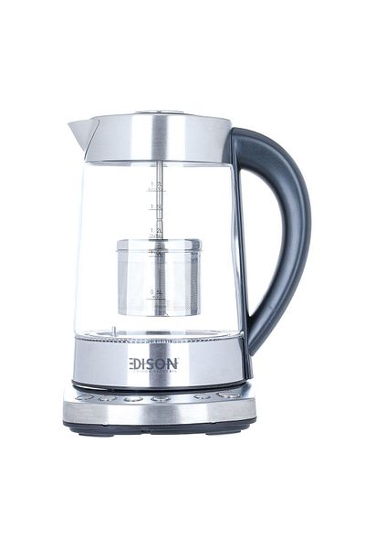 Edison kettle and tea maker set, steel, glass, with control base, 1.7 litres, 2400 watts - black