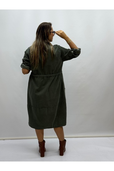 İTALYAN BUTİK İTALYAN BELDEN KORDONLU CEPLİ İNCE FİTİLLİ KADİFE GÖMLEK ELBİSE
