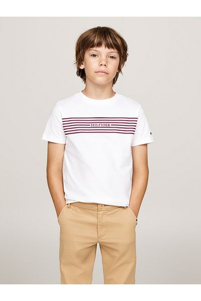 Tommy Hilfiger White Round Neck Short Sleeve Striped T-shirts