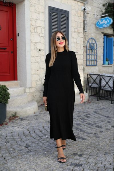 Modayakamoz Rochie de tricotaje midi cu mânecă lungă, cu detaliu la spate, pentru femei