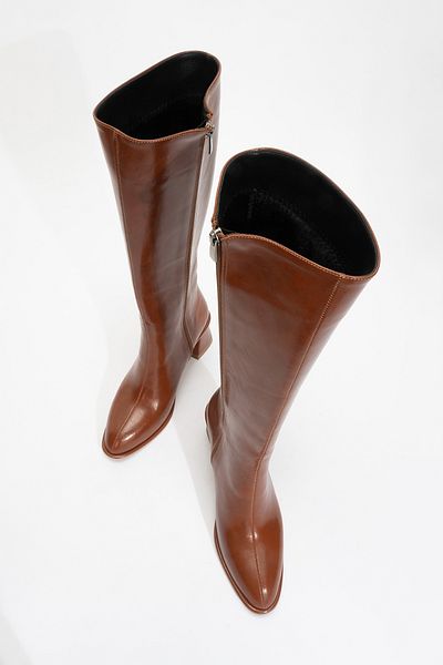 LuviShoes Γυναικείες μπότες με χοντρό τακούνι PARADIS Tan Skin