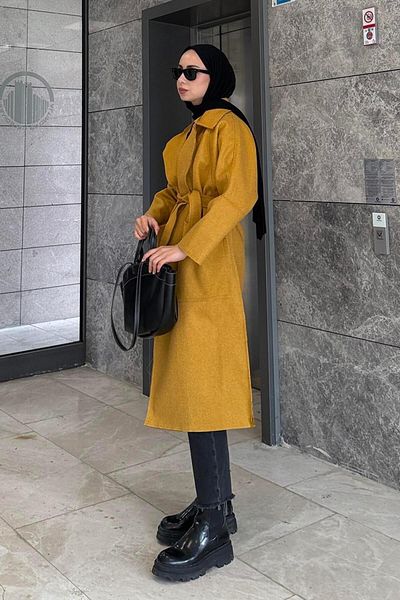lamelif Palton cusut murdar galben muștar
