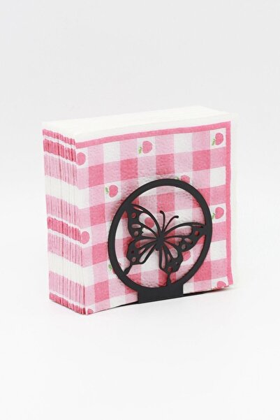MAVİ TREND Black Butterfly Patterned Decorative Metal Napkin Holder