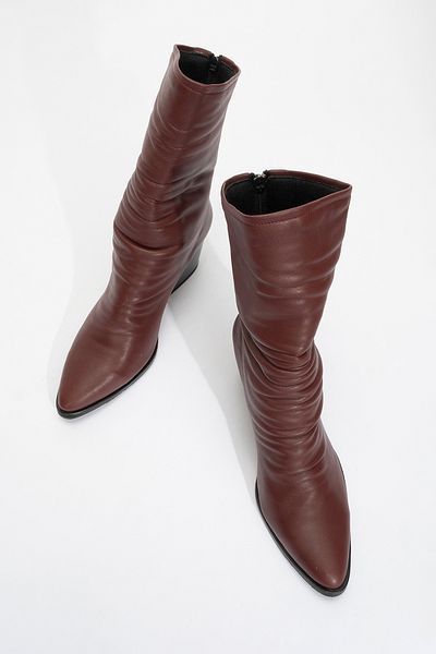 LuviShoes LAVAL Burgunderfarbene Damenstiefel mit dickem Absatz und Reißverschluss hinten