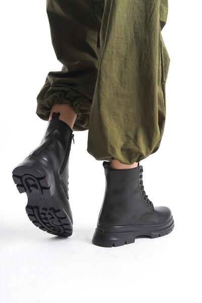 CZ London Kadın Günlük Kısa Bot Kalın Taban Bağcıklı Tam Kalıp Rahat Taban Kadın Bot