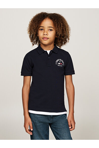 Tommy Hilfiger تي شيرت بولو سادة بأكمام قصيرة وياقة بولو باللون الأزرق