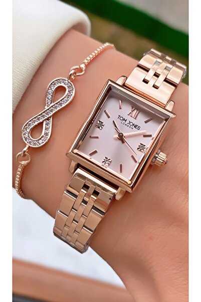 Tom Jones Brand Rose Gold Color Square Case Women's Wrist Watch - Bracelet Gift