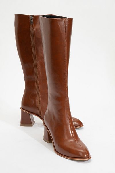 LuviShoes Γυναικείες μπότες με χοντρό τακούνι PARADIS Tan Skin