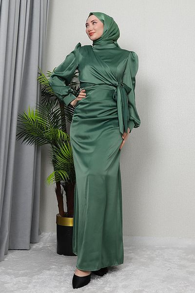 giz astore Dark Mint Satin Side Belt Dress