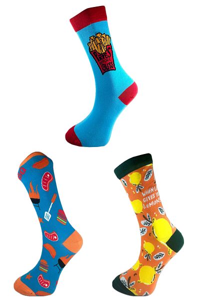 SİHİRLİ AYAKLAR 3 Pairs Men's Food Pattern Socks Colorful Socks Gift Cotton Washed Socks