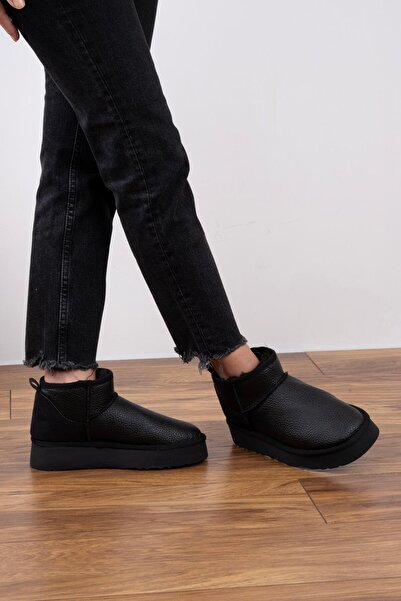 sovrana Μποτάκια Χοντρή Σόλα με Γούνα Εσωτερικά Μαύρα