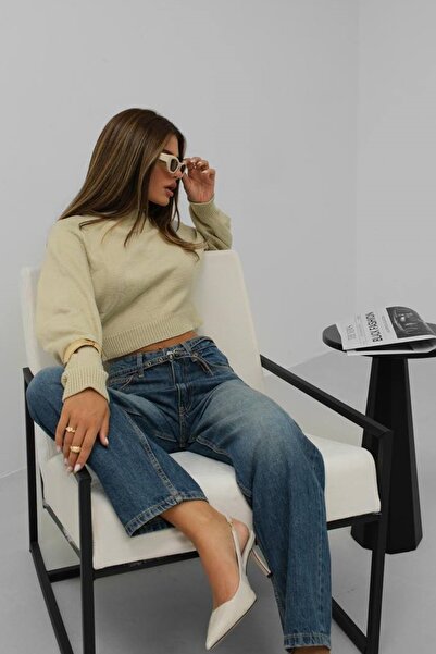 vuvutasarım Μακρυμάνικο με λαιμόκοψη κοντό μπεζ πουλόβερ 24W16025