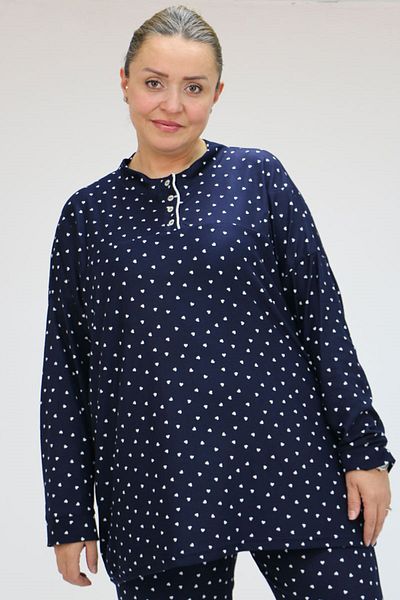 Eslina 47812 Large Size Half Placket Button Micro Suede Pajamas Set - Navy