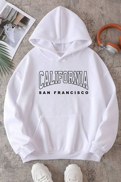 uyguntarz Λευκό φούτερ California Printed Oversize