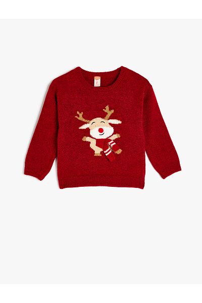 Koton Deer Print Long Sleeve Crew Neck Knitwear Sweater