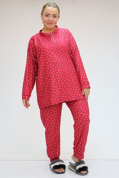 Eslina 47812 Large Size Half Placket Button Micro Suede Pajamas Set - Red
