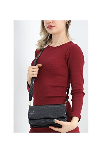 stilfest Καθημερινή Χρήσιμη Γυναικεία Μίνι Τσάντα Χεριού & Ώμου με σχέδια Μαύρη