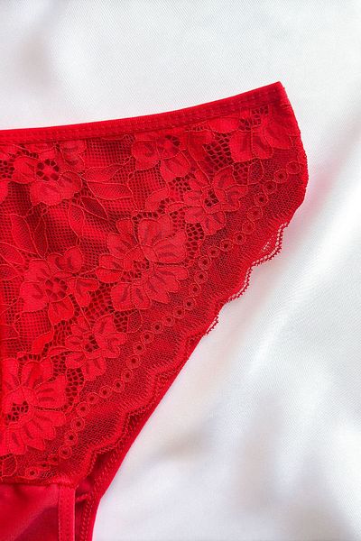 ifondi Red Lace Drawstring Bra Set