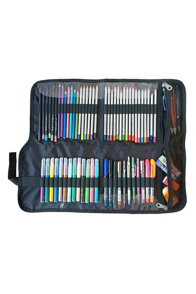 Jacbag Senior XL Μαύρη Πτυσσόμενη Λιλά Καλλιτεχνική Τσάντα Μολύβι με Λαστιχένιο Στήριγμα