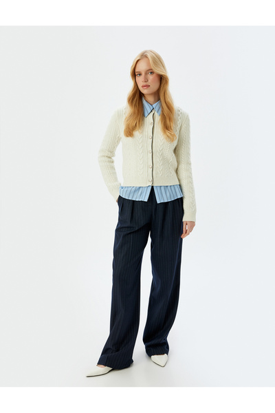 Koton X Sima Tarkan - Buttoned Round Neck Long Sleeve Hair Knit Cardigan