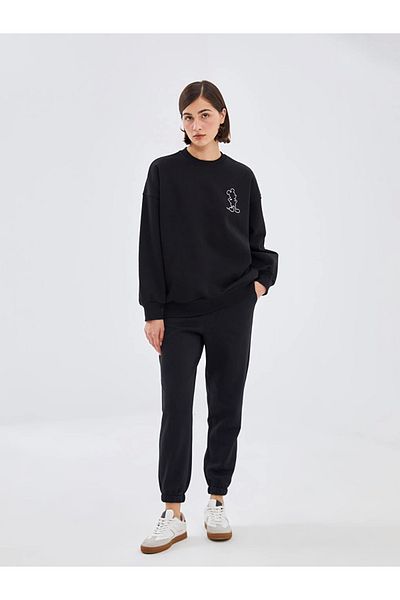 LC Waikiki Pantaloni de sport groși pentru femei LCW Vision, negri, cu talie elastică