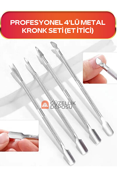 Güzellik Deposu Profesyonel 4'lü Metal Et İtici, Tırnak İtici Kronk Seti