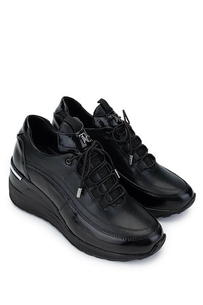 Tamer Tanca Women's Genuine Leather Black Patent Leather Casual Shoes