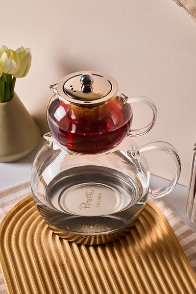 Perotti Diego Induction Base Borosilicate Glass Teapot Set 500 ml Teapot 1800 ml Water Bowl