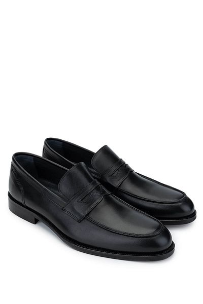 Tamer Tanca Men's Genuine Leather Black Loafer Shoes