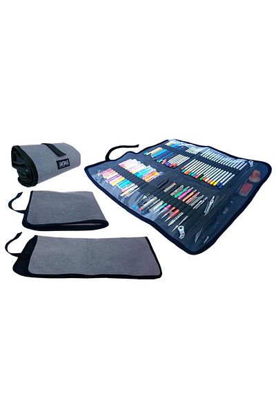 Jacbag Senior XL Πτυσσόμενη γκρι καλλιτεχνική τσάντα μολυβιού με τσέπες από καουτσούκ