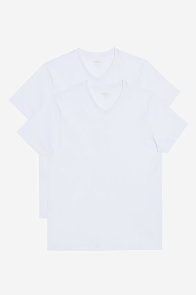 AC&Co / Altınyıldız Classics White V-Neck Slim Fit Men's T-Shirt - 100% Cotton, Set of 2
