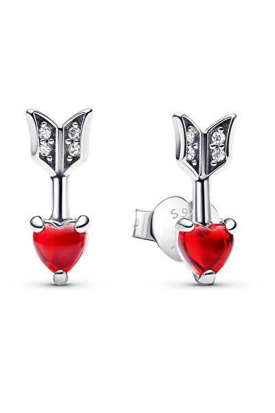 Pandora Ok ve Murano Camı Kalp Çivi Küpeler