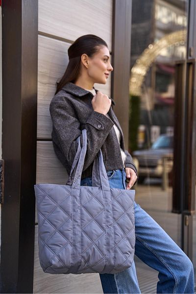 Madamra Graue Damen-Pufftasche mit Steppmuster