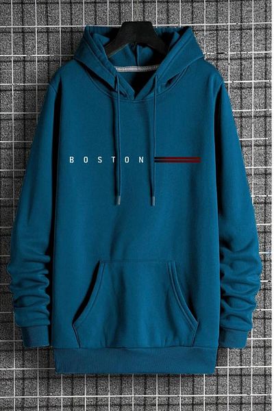 NO 601 Мъжки суитшърт с качулка и щампа Boston в синьо-зелено