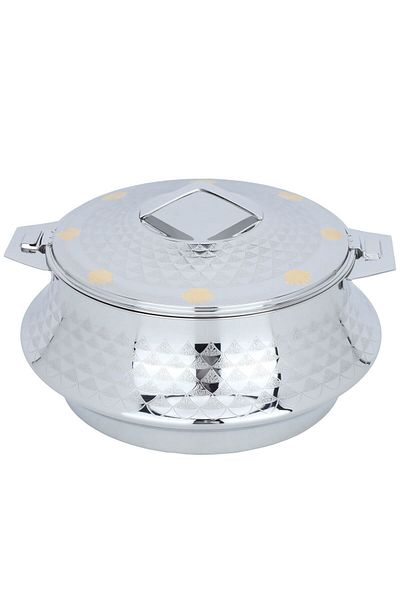 Alsaif Gallery Indian food container, Ashwaq, silver and gold steel, 3500 ml