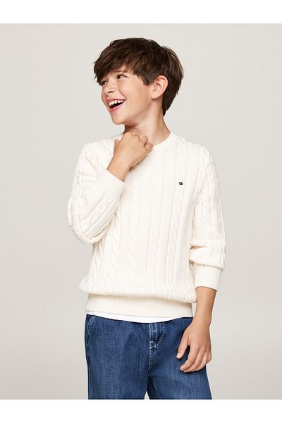 Tommy Hilfiger Ivory Round Neck Full Sleeve Textured Pullover Sweater
