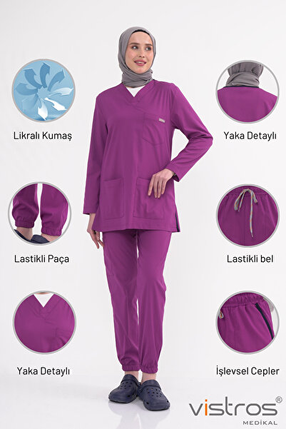 Vistros Medikal Tesettür Lüks Kaliteli Likralı Kadın Medikal Üniforma Hemşire...
